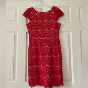 Cute lace red and champagne color dress!